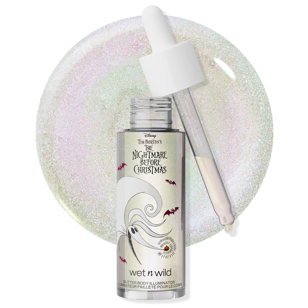 wet n wild Nightmare Before Christmas Glitter Body Illuminator, Water-Based Shimmer Glow with Vitamin E & Fruit Extracts  Light The Way