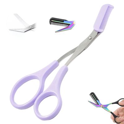 Eyebrow Trimmer Scissor, 2 in 1 Eyebrow Scissors with Comb Stainless Steel Professional Eyebrow Trimmer, Eyebrow Cutter Hair Removal Eyebrow Scissors Makeup Tool for Men Women (Purple)