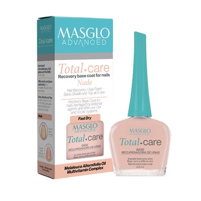 MASGLO Advanced Nail Recovery Base, Strengthening & Thickening Treatment, Fast-Drying Total Care Formula, Tea Tree Oil + Plant Proteins, Vitamin-Enriched Hydrating Base Coat, Nude Tone Color & Shine