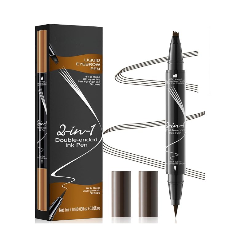 2024 New Magically Eyebrow Pencil with 4 Tip Brow Pen and Ultra-Precise Brow Pencil, Waterproof Sweat-Proof Magically Eyebrow Pencil Microblading Eyebrow Pencil for Natural Makeup (Dark Brown)