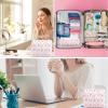 2Pcs Quilted Cotton Makeup Bag Large Travel Makeup Pouch Small Brush Holder Set for Women Cute Floral Coquette Makeup Bag Aesthetic Cosmetic Bag Pink Bow Toiletry Organizer Storage Bag Zipper Pouch view 4