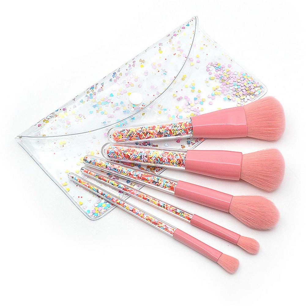 CTPCRTYK Makeup Brush Set Cosmetic Set Plastic Pcs Transparent Colored Handle Granule 5 Brush for Fine Hair