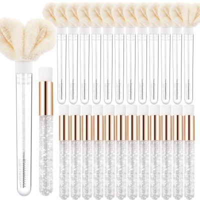24Pcs Eyelash Extension Supply Kits - 12pcs Lash Shampoo Brush Nose Blackhead Facial Cleaning Brush 12PCS Cute Rabbit Ear Tube Mascara Wands Spoolie Brush (Style #2 White)