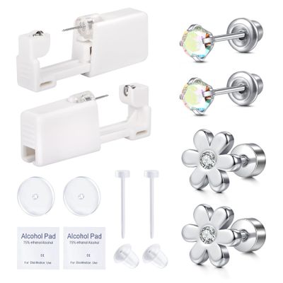 QWALIT Ear Piercing Gun Kit - Self Piercing Earrings with Disposable Gun and Flat Back Earring Studs
