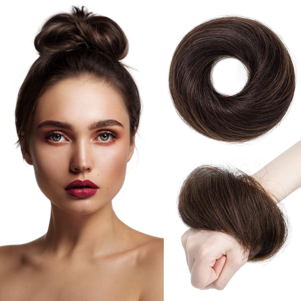TESSHAIR Human Hair Messy Bun, 100% Real Hair Bun Extensions for Women,Natural Wavy,1 Count#-02 Dark Brown