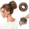 TESSHAIR Human Hair Messy Bun, 100% Real Hair Bun Extensions for Women,Natural Wavy,1 Count#-4P27 Medium Brown & Dark Blonde view 1