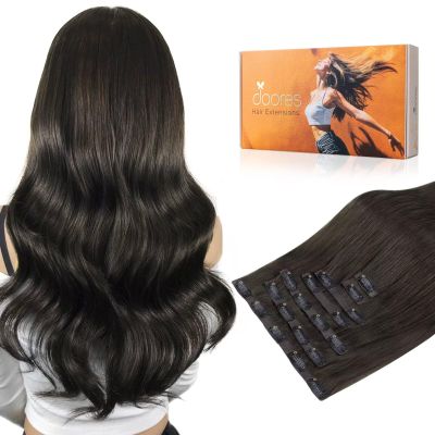 DOORES Mocha Brown Real Human Hair Extensions, 7pcs 120g 24 Inch, Clip in, Seamless, Natural Invisi Edge, Straight