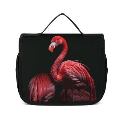 VFMNT Toiletry Bag for Women Men Flamingo Black Background Makeup Bag with Hanging Hook Waterproof Bathroom Cosmetic Bag Large Capacity Travel Bag for Toiletries Accessories