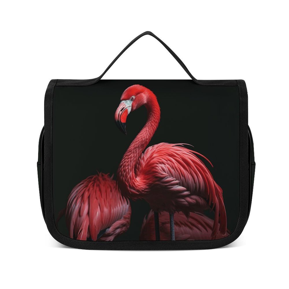 VFMNT Toiletry Bag for Women Men Flamingo Black Background Makeup Bag with Hanging Hook Waterproof Bathroom Cosmetic Bag Large Capacity Travel Bag for Toiletries Accessories