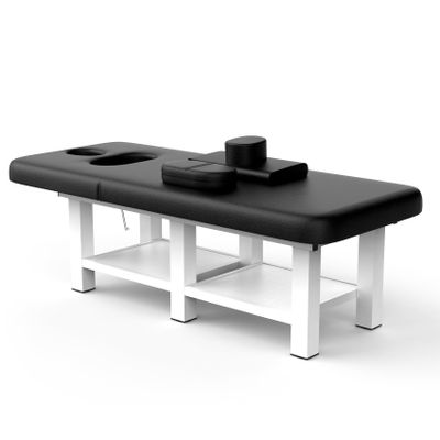 pouseayar Black Wide Stationary Massage Table with Backrest for Treatment Table Physical Therapy Table Spa Facial Bed, Metal Frame PU Leather 31.5'' Wide 75'' Long - Integral Structure