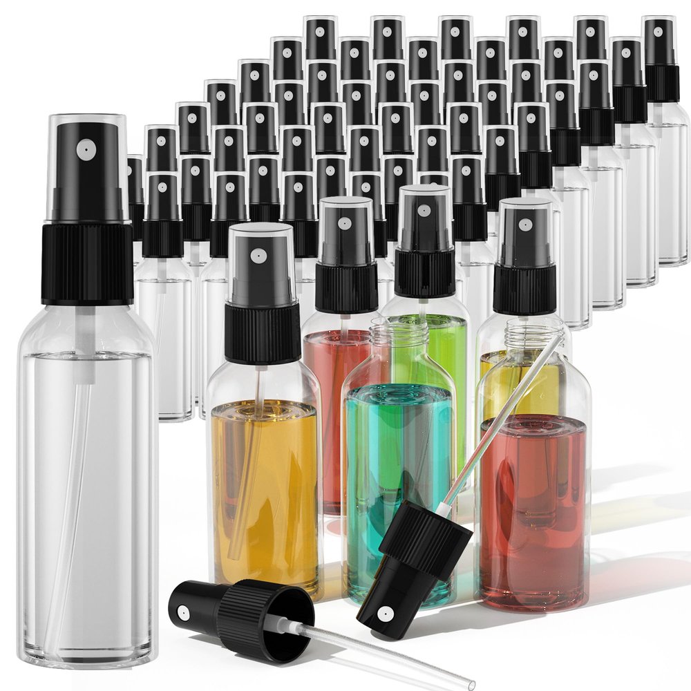 100Pack 2oz Spray Bottles Plastic, 60ml Small Spray Bottle Bulk Black Fine Mist Sprayer, Empty Refillable Containers Portable Cosmetic TravelSpray Bottles for Plants, Cleaning, Misting & Skin Care