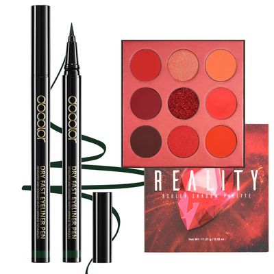 docolor Green Eyeliner Waterproof Eye liner Longwearing with Ultra-Fine Tip and Red Eyeshadow Palette 9 Colors Gemstone Shadow Palette Highly Pigmented Mattes Shimmers Colourful Makeup Palette