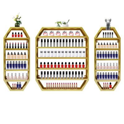 FXEIPOL Wall-Mounted Nail Polish Storage Racks Gold Display Rack Cosmetic Display Case Metal Nail Polish Racks for Nail Salons, Spas, Stores