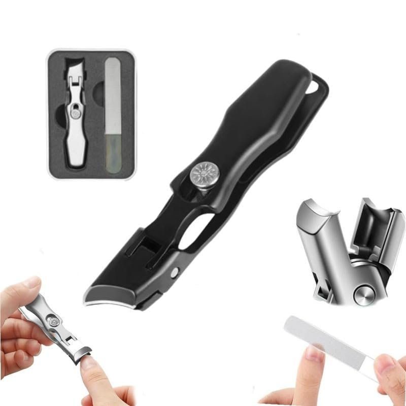 2024 New German Nail Clippers for Men, Ultra Sharp Stainless Steel German Nail Clippers, Professional Anti-Splashing German Toenail Clippers for Seniors, Cuts Thick Nails with EaseBlack 2