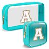 2pcs Personalized Initial Letter Clear Makeup Bag | Waterproof Nylon Preppy Cosmetic Bag | Travel Toiletry Bag | Monogrammed Gifts for Women Girl | Wedding Bridal Shower Gifts for Bridesmaids(Blue A) view 1