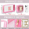2pcs Personalized Initial Letter Clear Makeup Bag | Waterproof Nylon Preppy Cosmetic Bag | Travel Toiletry Bag | Monogrammed Gifts for Women Girl | Wedding Bridal Shower Gifts for Bridesmaids(Pink E) view 2