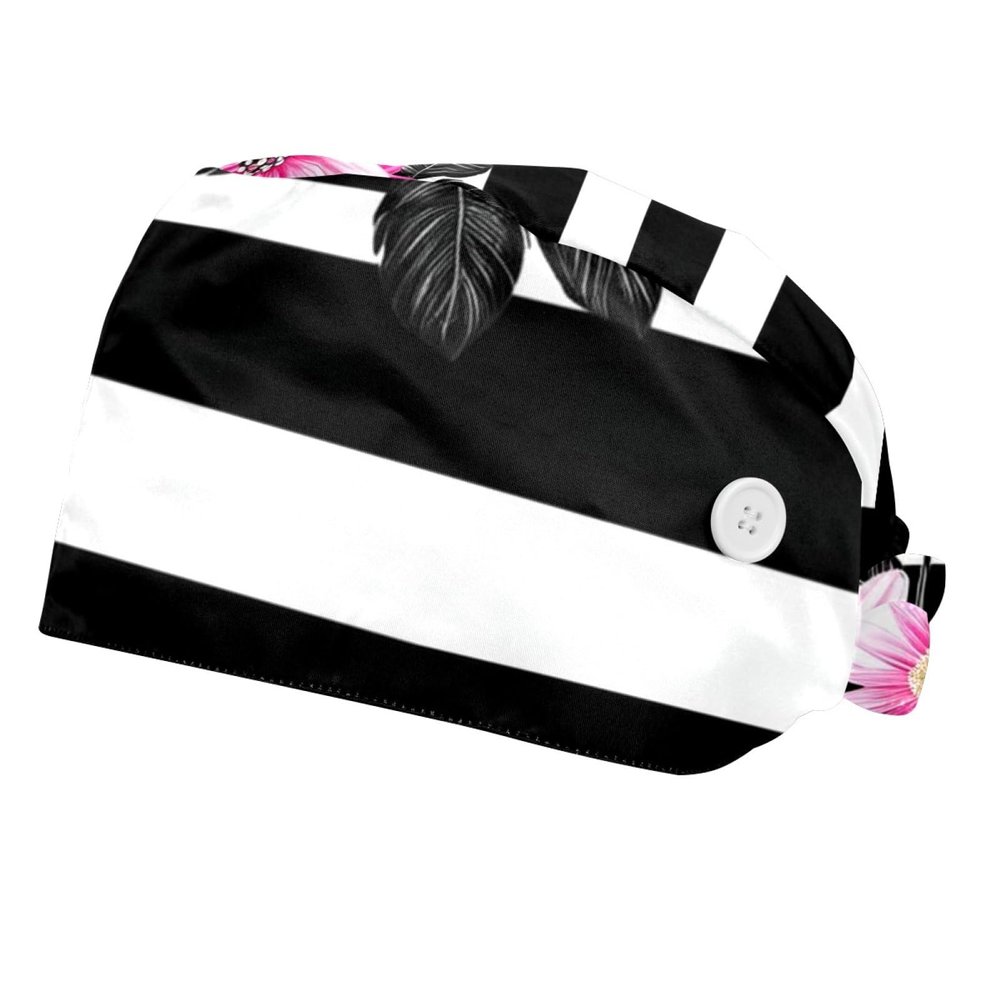 2 Pieces Scrub Caps Women Ponytail Scrub Cap Cute Scrub Caps Women for Beauty Salon Peony Flowers Stripes Multicoloured