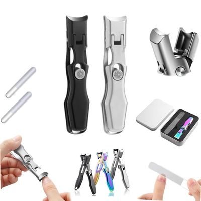 2024 New German Nail Clippers for Men, Ultra Sharp Stainless Steel German Nail Clippers, Professional Anti-Splashing German Toenail Clippers for Seniors, Cuts Thick Nails with EaseSilver+Black