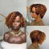 oulaer Ombre Brown Curly Human Hair Wig For Women 13x4 Invisible HD Lace Front Wigs Pre Plucked Kinky Curly Wigs For Women Brazilian Remy Hair Deep Wave Wig Bleached Knots 150% Density 10Inch view 1