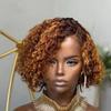 oulaer Ombre Brown Curly Human Hair Wig For Women 13x4 Invisible HD Lace Front Wigs Pre Plucked Kinky Curly Wigs For Women Brazilian Remy Hair Deep Wave Wig Bleached Knots 150% Density 10Inch view 2