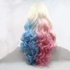 Xiweiya Wig 60# Platinum Blonde Ombre Blue Mixed Pink Lace Front Wig Long Body Wavy 3 Tones Synthetic Lace Front Wig Heat Resistant Fiber Wig for Woman Halloween Harley Quinn Cosplay 24inch view 3