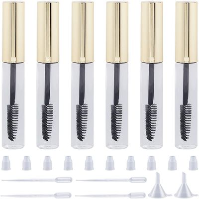 GORGECRAFT 10Pcs 10ml Empty Mascara Tube Bottle Transparent Plastic Eyelash Wand Containers Bottles with Rubber Inserts 4Pcs 2ml Dropper 2Pcs Mini Funnel Hopper for Castor Oil DIY Cosmetics Kit Gold