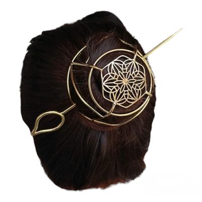 Brass Hair Bun Cage with Hair Fork, Gold Hair Clip for Thin Hair, Hair Barrette Bun Holder, Spiral Hair Pin, Styling Hair Bun Accessories for Women