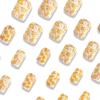 Fall Press on Nails Square Fake Nails Short Acrylic Nails Yellow RIICFDD Nails Maple Leaf Nails Press ons Artificial Glossy Full Cover Fallen Leaf Glue on Nails for Women Artificial Nails 24 Pcs view 2