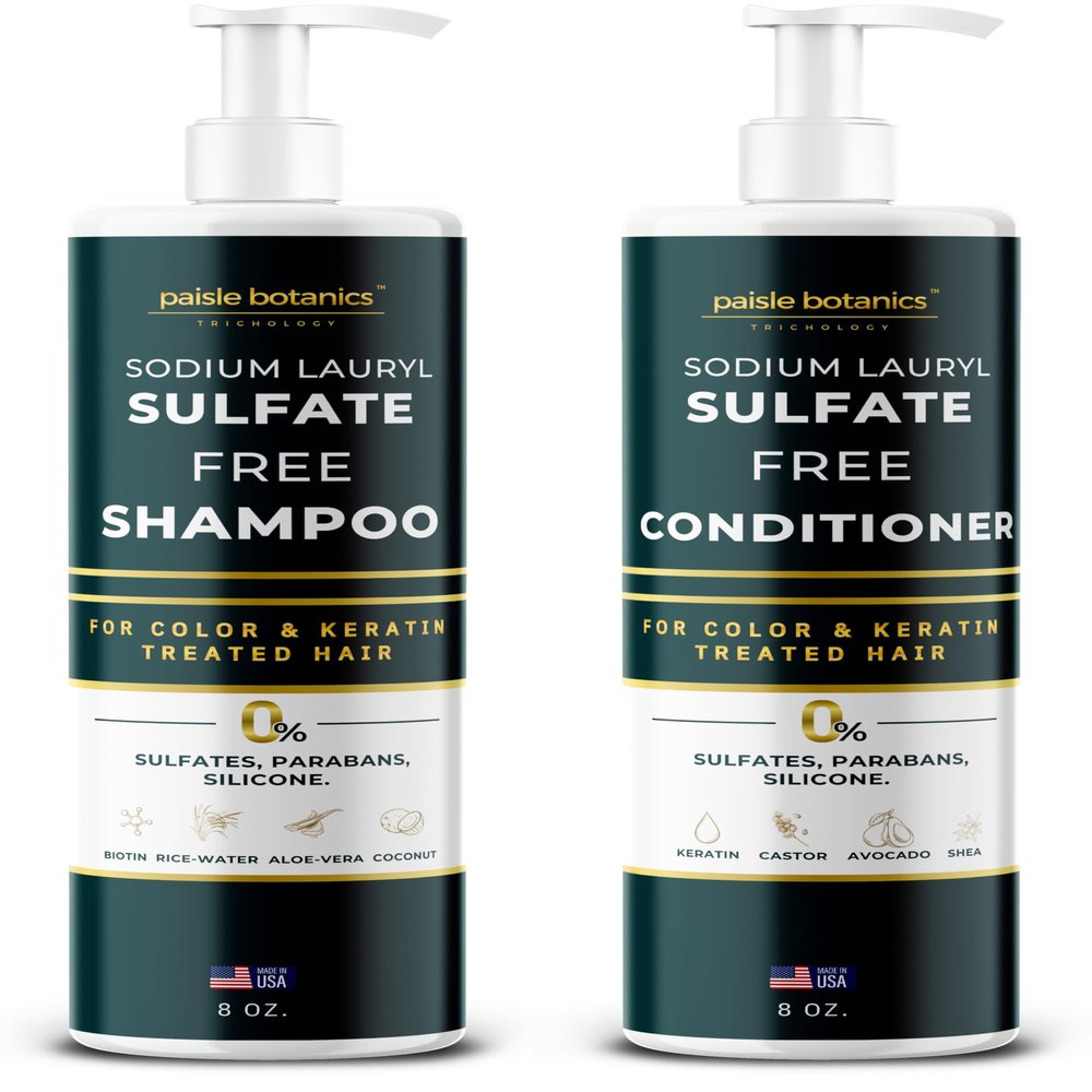 Sodium Lauryl Sulfate Free Shampoo and Conditioner Set For Color Treated Hair ALL NATURAL Women & Men Shampoo and Conditioner SLS Paraben and Sulfate Free for Daily Routine