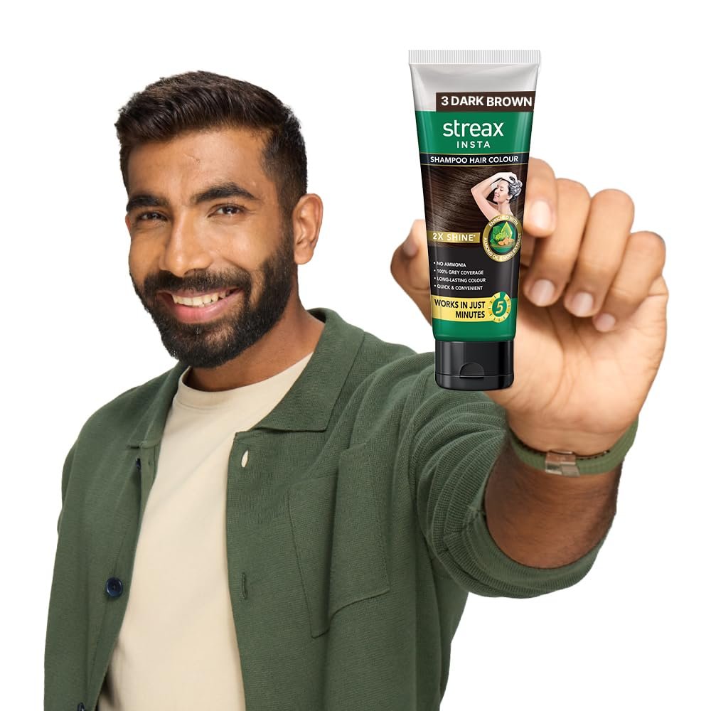 Streax Easy Do-it -Yourself Hair Colour Shampoo, 200 ml I Dark Brown