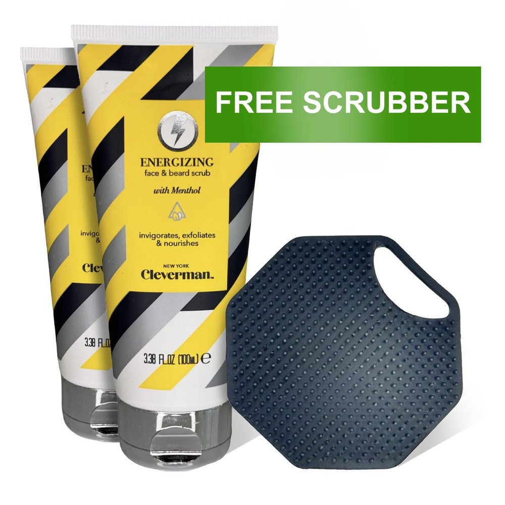 Cleverman Promo Pack - 2 Energizing Face and Beard Scrub, 100ml + Free Face Scrubber