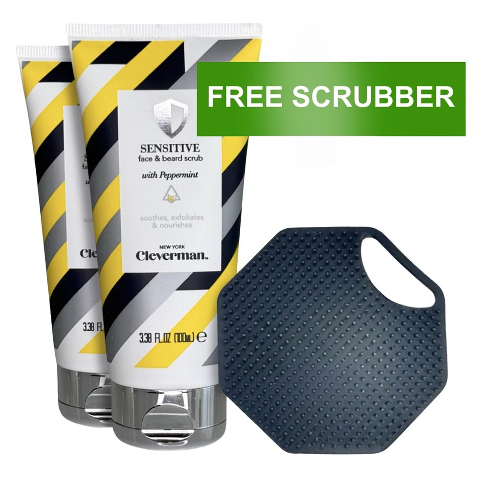 Cleverman Promo Pack - 2 Sensitive Face and Beard Scrub, 100ml + Free Face Scrubber
