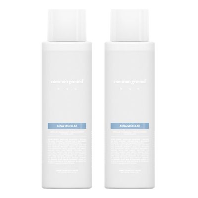 COMMON GROUND NUE Aqua Micellar Water Makeup Remover 3-in-1 Cleanser, Astringent, Makeup Remover, Non-Greasy, No-Rinse, Hydrating, Plant-Based, Organic Aloe Vera & Cucumber, 8.4 Fl Oz (Pack of 2)