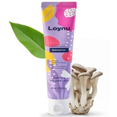 LOYNU Foot Care Deodorant Lotion  Long-Lasting Odor Control & Deep Hydration, Neutralizes Foot Odor, Moisturizes Dry, Cracked Heels, Mushroom Extract Formula for Soft, Healthy-Feeling Feet, 1.76oz