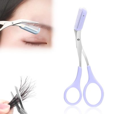 Eyebrow Trimmer Scissor, 2024 Upgraded Eyebrow Scissors with Comb, Stainless Steel Eye Brow Shaper Trimming Scissors, Precision Eyebrow Cutter, Eyebrow Scissors Tool for Men Women(Purple-1,1PCS)