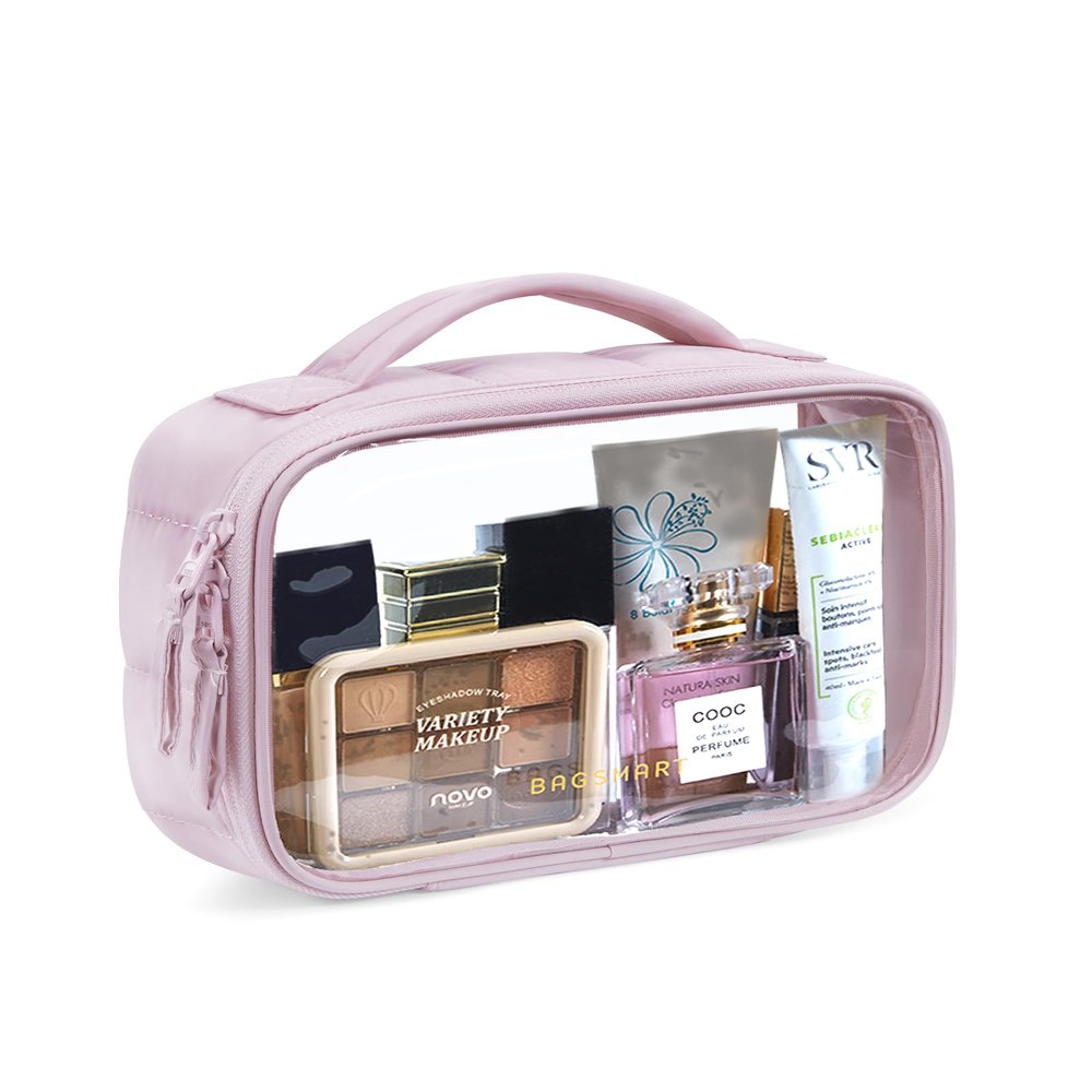 BAGSMART TSA-Approved Clear Toiletry Bag for Women Travel, Large Cosmetic Makeup Bag with Double Zipper Handle, Puffy Edges Design