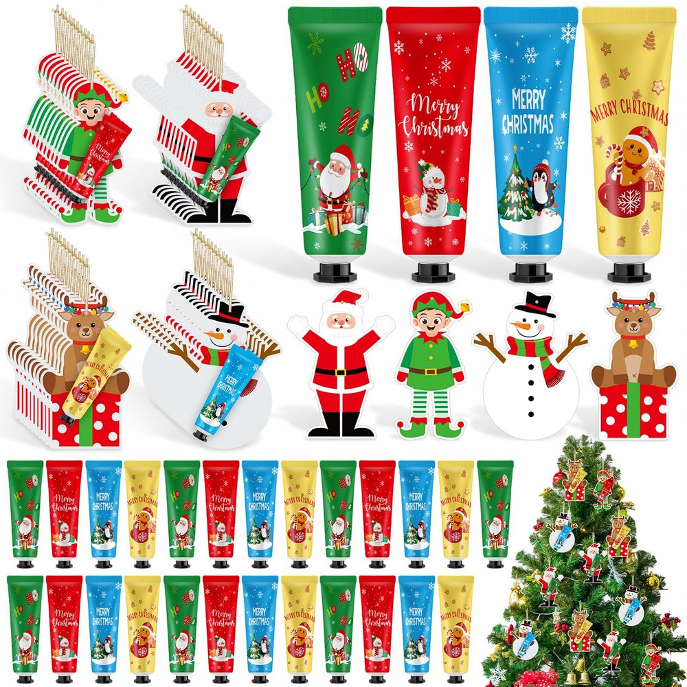 72 Set 144 Pcs Christmas Hand Cream Gift Bulk for Women Coworker Christmas Tree Ornament Hand Lotion Party Favor with Card Ribbon Holiday Decor Stocking Stuffer Gift for Women (Xmas Style)