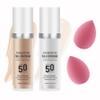 2PCS Color Changing Foundation Set - Full Coverage Long Lasting Flawless Liquid With 2 Cosmetics Sponges - Non-Greasy Cover Concealer Nude Makeup Base 30ml B view 1