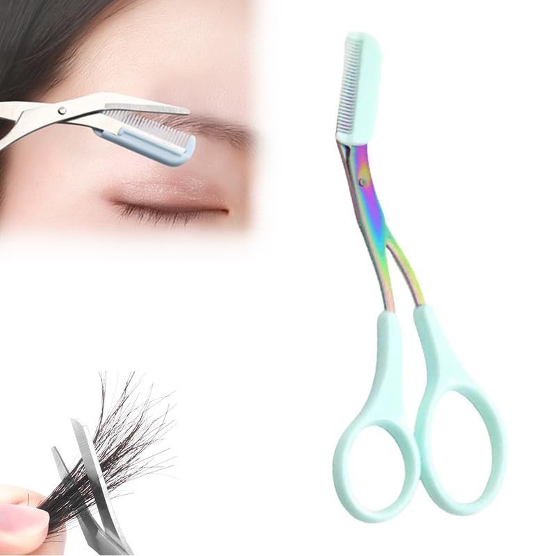 Eyebrow Trimmer Scissor, 2024 Upgraded Eyebrow Scissors with Comb, Stainless Steel Eye Brow Shaper Trimming Scissors, Precision Eyebrow Cutter, Eyebrow Scissors Tool for Men Women(Green-2,3PCS)