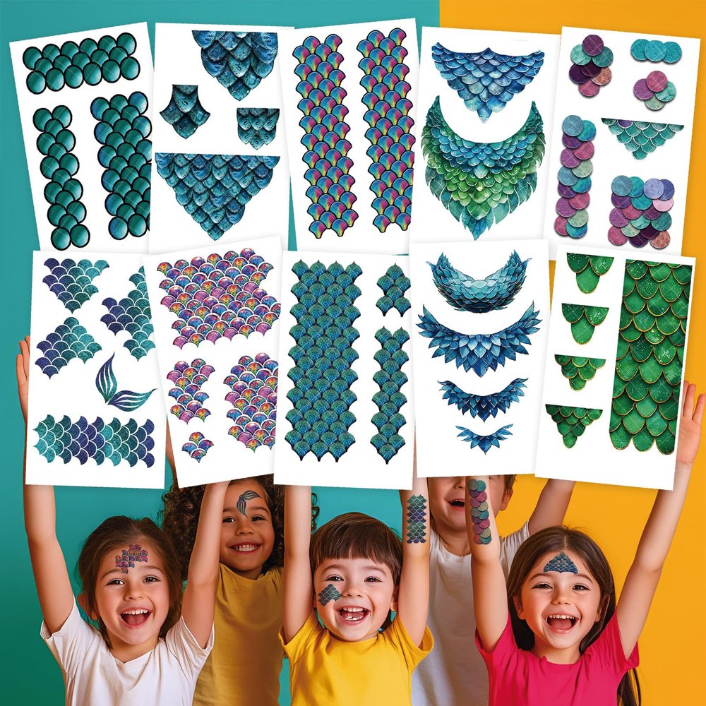 10-Sheet Scale Temporary Tattoo Stickers  Fake Tattoos for Cosplay, Festivals, and Halloween for Kids and Adults