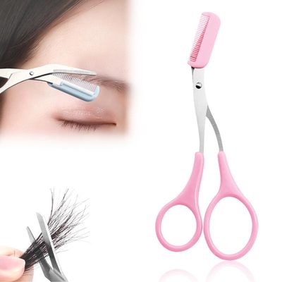 Eyebrow Trimmer Scissor, 2024 Upgraded Eyebrow Scissors with Comb, Stainless Steel Eye Brow Shaper Trimming Scissors, Precision Eyebrow Cutter, Eyebrow Scissors Tool for Men Women(Pink-1,1PCS)