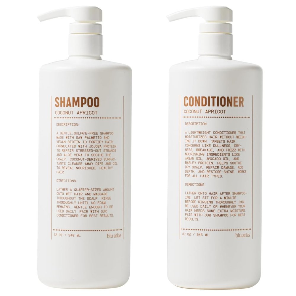 Blu Atlas Men's Shampoo and Conditioner Bundle - Coconut Apricot - Gentle Cleansing, Hydrating Shampoo for Volume, All Hair Types - 32 oz Bottle