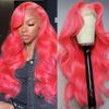 Hot Pink Lace Front Wig Human Hair Body Wave 13x6 Hd Lace Frontal Wigs Glueless Pre Plucked with Baby Hair for Women 180% Density Rose Pinky Colored 24 Inch view 1