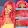 Hot Pink Lace Front Wig Human Hair Body Wave 13x6 Hd Lace Frontal Wigs Glueless Pre Plucked with Baby Hair for Women 180% Density Rose Pinky Colored 24 Inch view 2