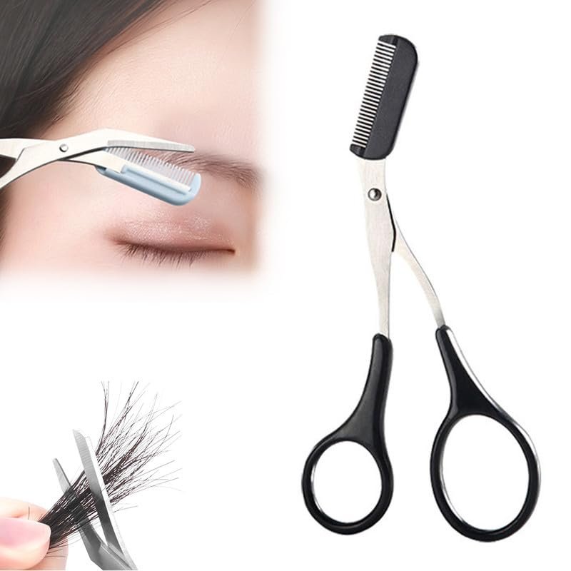 Eyebrow Trimmer Scissor, 2024 Upgraded Eyebrow Scissors with Comb, Stainless Steel Eye Brow Shaper Trimming Scissors, Precision Eyebrow Cutter, Eyebrow Scissors Tool for Men Women(Black-1,1PCS)
