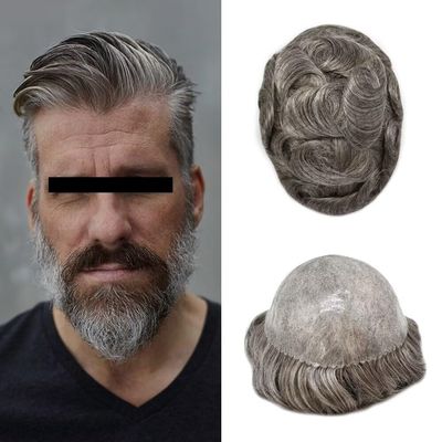 Toupee for Men All Poly Skin Mens Hair System Black Brown Blonde Human Hair Piece Transparent Mens Toupee Injected PU Mens Hair Replacement Hair Unit6x9"-120% Density #260 Darkest Brown+60% Gray