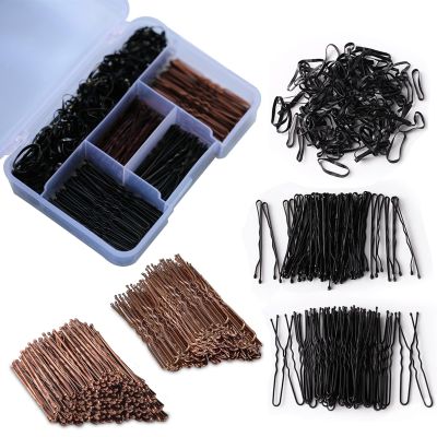 300pcs Brown Hair Pins Kit,U Shaped Hair Pins,100 Pcs U-Shaped,100 Pcs Bobby Pin and 100 Pcs Hair Rubber Bands with Storage Box Hair Pins,2Inch Hair Pins for Women and Hairdressing Salons