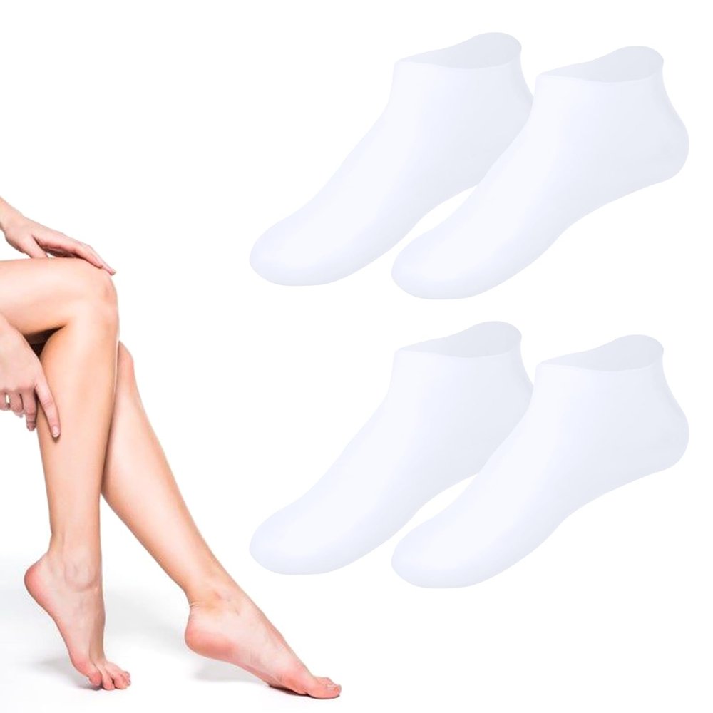 Silicone Socks for Women - 2 Pair Moisturizing Socks for Foot Care | Up to Size 10 - Silicone Foot Socks for Dry Cracked Feet