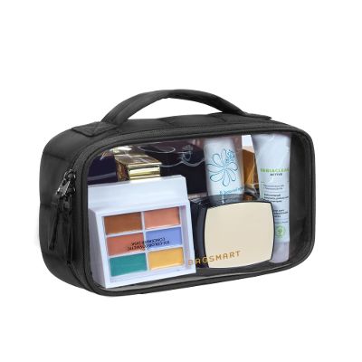 BAGSMART Clear TSA-Approved Toiletry Bag, Large Opening Quart Sized Makeup Bag with Handle, Double Zipper, Clear Cosmetic Organizer for Women