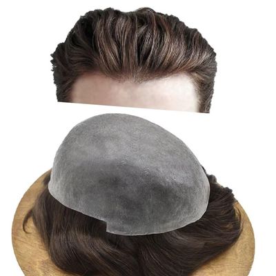 Toupee for Men Ultra Thin Skin Mens Hair System Soft Human Hair piece 0.04mm Invisible Mens Toupee All V-loop Skin PU Men Hair Unit Mens Hair Replacement6X8"-80% density#3 Dark Brown